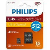 Philips Carte MicroSDXC 512GB Class 10 UHS-I U1 avec adaptateur