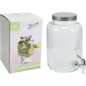 Koop Getränkespender aus Glas mit Deckel, 4l, zylinderförmig, Distributeur de boissons, Argent, Transparent