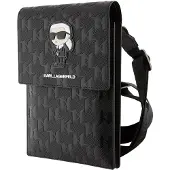 Karl Lagerfeld Saffiano Monogram Ikonik Nft Wallet Phone Bag Gris
