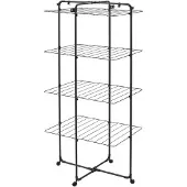 Brabantia HangOn Tower Drying Rack, 30 m (noir mat), séchoir à linge pliable, séchoir sur pied peu encombrant avec roulettes et crochets de suspension