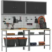 vidaXL Ensemble d'établi 8 pièces Noir et gris Acier thermolaqué