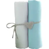 Blokker Lot De 2 Draps Housse Blanc / Turquoise 60x120 Cm -