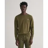 Gant pour homme. 8030561 Pull à col ras du cou en coton vert classique (S), Casuel, Manche longue