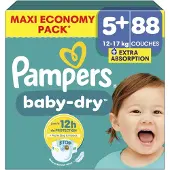 Pampers Couches Baby-Dry Taille 5+ (12-17 kg) - Blanc - 88 pièces