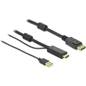 DeLOCK Câble HDMI vers DisplayPort 4K 30 Hz 5 m, 5 m, HDMI Type-A (standard), DisplayPort + USB Type-A, Mâle, Mâle, Direct
