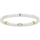 Thomas Sabo Bracelet beige perles avec demi-lune argenté, (15.50 cm, Argent 925, Or jaune, Perles)