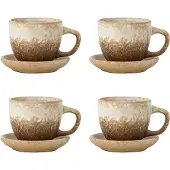 Bloomingville Ensemble tasse et soucoupe Brenta naturel 4 pièces