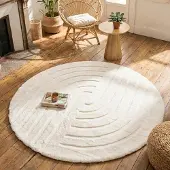 FRAAI Tapis rond à poils longs | Carvy Curves Crème | Ø 80cm | Crème | Rond | Tapis