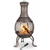 Relaxdays Poêle aztèque jardin bronze tisonnier grille bois pare-étincelles rakes ;