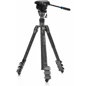 Benro FRHN24CFS4PRO Video Stativ Kit (Carbone), Trépied, Noir, Gris, Argent