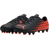 Puma Chaussure de football ATTACANTO II FG/AG pour jeunes, noire avec accents rouge fluo, taille 2 UK
