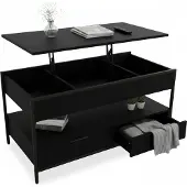Relaxdays Table basse , à abattant, 2 tiroirs, 4 compartiments, dimensions : 48–63 x 100 x 50 cm, table basse de style industriel, noire
