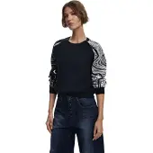Desigual Femmes, Pull-over, Maglione a Manica Lunga con Scollo Rotondo, Noir, (XS)