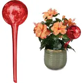 Relaxdays Lot de 2 boules d'arrosage , arrosage dosé des plantes, pot de fleurs, aide à l'arrosage pour le bureau ou les vacances, verre Ø 9 cm, rouge