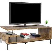 Relaxdays Meuble TV bas , 3 étagères, étagère ouverte pour télé jusqu'à 55 pouces, L x P x H : 40 x 106 x 39,5 cm, meuble TV, marron/noir