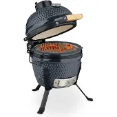 Relaxdays Barbecue Kamado , Ø 32 cm, barbecue en céramique avec thermomètre jusqu'à 450 °C, barbecue, grillades, cuisson et cuisson au four, fumoir, gris