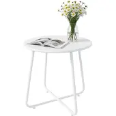 Relaxdays Table d'appoint en métal, H x P : 46 x 44 cm, résistante aux intempéries, table d'intérieur et d'extérieur, table de balcon ronde, blanche