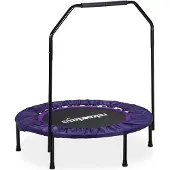 Relaxdays Trampoline avec barre de maintien, Ø 102 cm, mini-trampoline pliable jusqu'à 120 kg, trampoline de fitness d'intérieur, violet