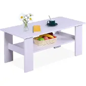 Relaxdays Table basse , dimensions : 43,5 x 100 x 50 cm, table de salon avec tablette inférieure, table basse, table basse moderne, blanche