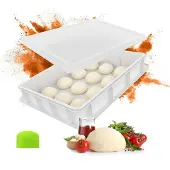 Relaxdays Boîte à boules de pâte à pizza avec couvercle, H x l x P : 13 x 60 x 40 cm, en plastique, empilable, boîte à boules de pâte avec spatule, blanche