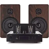 AVCOM Vintage Style Amplifier with 5" Passive Speakers Walnut