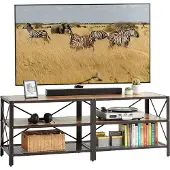 Relaxdays Meuble TV bas , 4 compartiments, étagère ouverte pour téléviseur jusqu'à 60 pouces, meuble TV, H x l x P : 52 x 140 x 39 cm, marron/noir