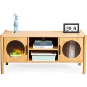 Relaxdays Meuble TV bas , avec 2 portes, meuble TV pouvant accueillir un écran jusqu'à 43 pouces, aspect bois, D x L x H : 48 x 103 x 40 cm, meuble TV, couleur naturelle