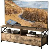 Relaxdays Meuble TV bas , 2 compartiments, 2 tiroirs, meuble TV jusqu'à 55 pouces, L x P x H : 50 x 120 x 40 cm, meuble TV, marron/noir