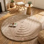 FRAAI Tapis rond à poils longs - Carvy Curves Taupe | Ø 200 cm | Rond | Pile haute