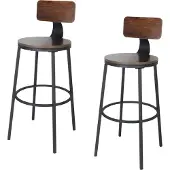Relaxdays Tabourets de bar , lot de 2, H x P : 99 x 54 cm, avec dossier, aspect bois et métal, style industriel, tabourets de bar pour cuisine, marron/noir
