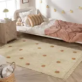 Little Olly Tapis pour chambre d’enfant – Lou Dots Jaune | 80x150cm | Rectangulaire | Pile courte