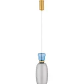Nova Luce Pluma - lampe suspendue - Ø 15 x 179 cm - 9W LED inclus - or, bleu clair brillant et verre fumé