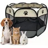 Relaxdays Enclos pour chiots , pliable, H x P : 43 x 73 cm, pour l'intérieur et l'extérieur, type pop-up, enclos portable pour chiens, polyester, multicolore