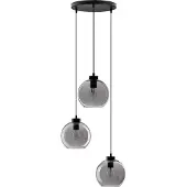 Nova Luce Suspension Palmer 3 lumières rondes noires avec verre fumé