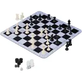 Relaxdays Jeu d'échecs, de backgammon et de dames , à enrouler, avec sac de transport, 50,5 x 50,5 cm, jeu de voyage 3 en 1, noir et blanc