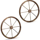Relaxdays Roue de charrette en bois, lot de 2, décoration pour jardin, terrasse, véranda, roue à rayons rustique, saloon, western, marron