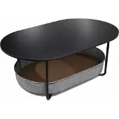 Relaxdays Table basse , avec panier en tissu, ovale, table d'appoint avec espace de rangement, L x P x H 55 x 100 x 45 cm, MDF et fer, noir et gris foncé