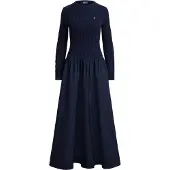 Ralph Lauren pour femme. 211A96349004 Robe en coton avec corsage en huit bleu marine (XS), Casuel, Manche longue