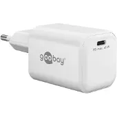 Goobay 79156 Chargeur rapide simple USB-C PD GaN Nano (65 W) blanc, blanc - 1 port USB-C (Power Delivery)