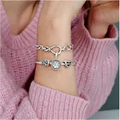 Pandora Bracelet Maille Serpent Fermoir Coeur Arbre De Vie Pandora Moments