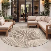 FRAAI Tapis d'extérieur rond | Tiga Palm Taupe | Ø 100cm | Taupe | Rond | Tapis d'extérieur