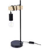 Northix Lampe à poser élégante en métal noir mat et bois pour un style industriel