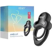 Honey Play Box Anello - Anneau vibrant pénien et scrotal à commande par application, pour hommes (noir)
