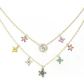 GUESS Collier Coeur Fleuri Doré, (Acier inoxydable, Verre, Zircone)