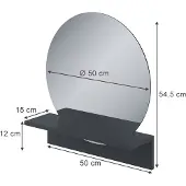 Vicco Miroir mural Elyra Noir 50x54.5cm avec tablette, Model 58387