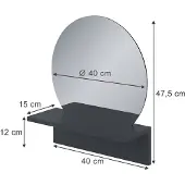Vicco Miroir mural Elyra Noir 40x47.5cm avec tablette, Model 58384