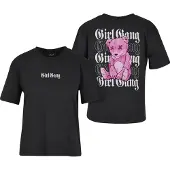 Miss Tee T-shirt 'Girl Gang' orchidée / rose foncé / noir / blanc