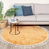 NATURL. Tapis rond à poils longs - Lofty Fringe Jaune | Ø 150 cm | Rond | Pile haute