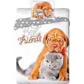 Sweet Home Literie en coton 140x200 Chiot et chaton 6199 chien chat Meilleurs amis chiot et chaton taie d'oreiller 70x90