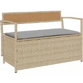 vidaXL Banc de jardin avec espace de rangement et coussins Beige Poly Rattan